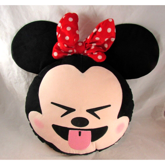 Disney Minnie Mouse Emoji Throw Pillow Round Ears 2 Sided Reversible 18 x 19 - Picture 1 of 8